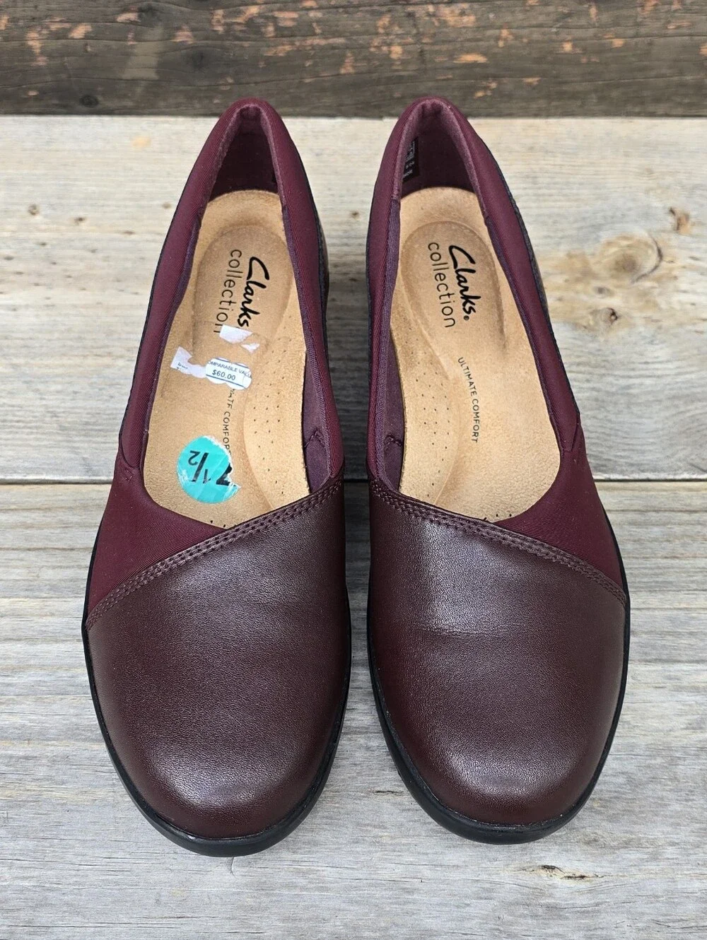 Clarks Suttyn Walk Y2K Office Siren Revival Wine Leather Comfort Wedge 7.5M